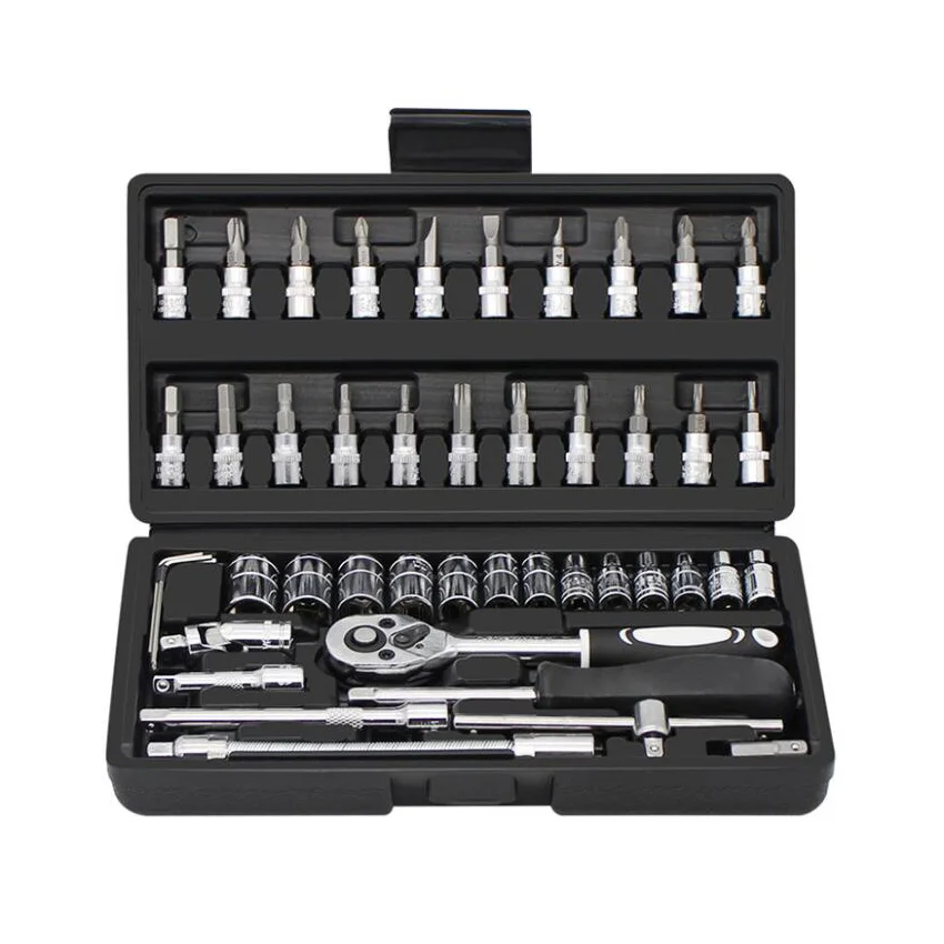46 Pcs Multifunctional Car Repair Tool Box Spanner Hand Tools And Ratchet Wrench Socket Set