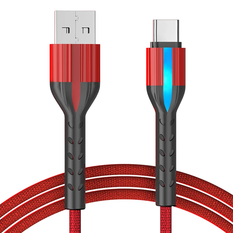 Braided Aluminum Alloy Smart 2.4A Power-off Data Cable Breathing Lighting USB Cable 1m For Samsung Mobile Phone Mirco usb cable