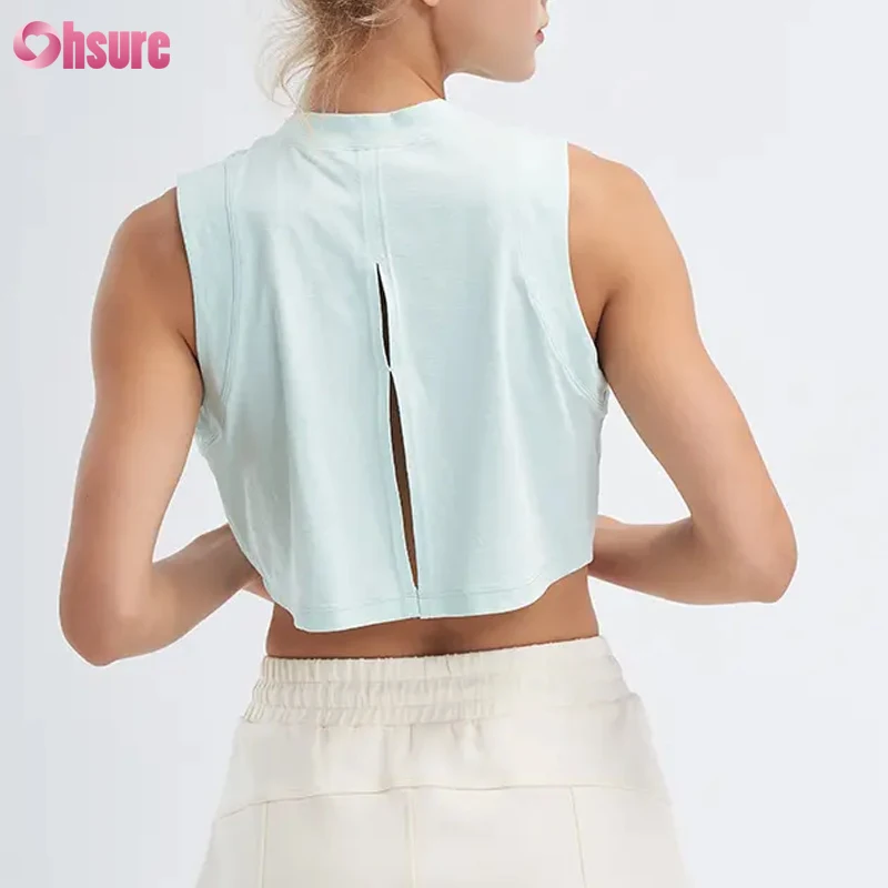 Wholesale factory bottom price bamboo fiber quick dry workout Slit Back Cool Sleeveless Vest Casual Loose Fit Yoga Crop Tank Top