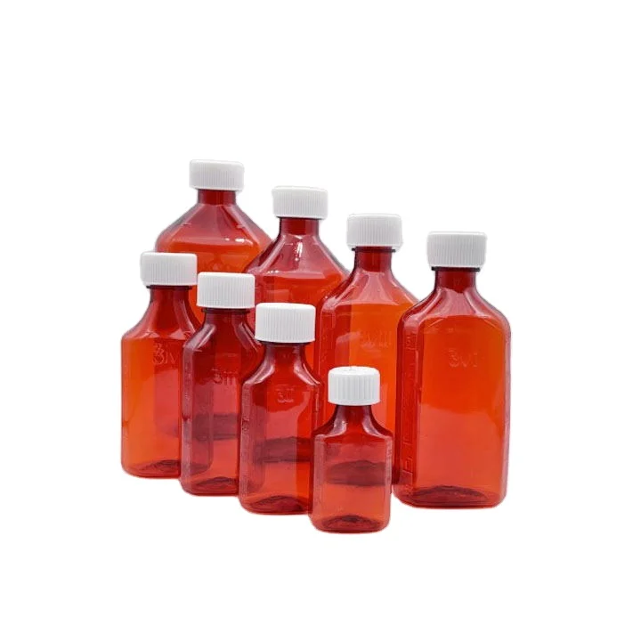Amber Plastic Liquid Bottle with Child-resistant Cap