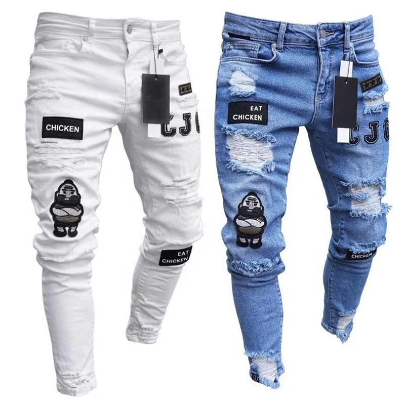
SKYKINGDOM new arrival designer jeans men italian men denim skinny jeans distress blue white jogger jeans men 
