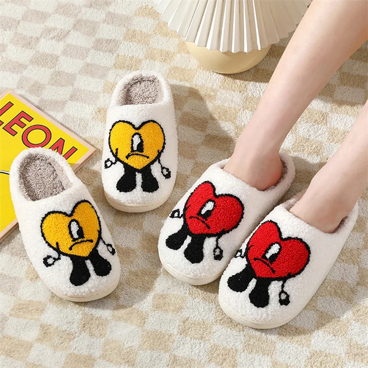 Low Price Red Heart Love Slippers Warm Fussy House Funny Cartoon Yangzhou Plush Bad Bunny Slippers