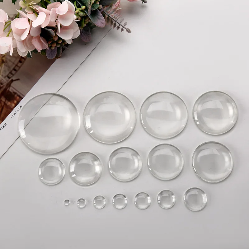 6 8 10 12 14 15 16 18 20 22 25 30 31 32 35 37 38 40 42 45 50 55 58 60 70MM Round Clear Glass Cabochons Charms Cabochon Crystals