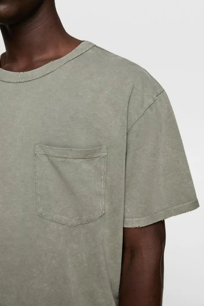 Short Sleeve Casual soft screen printing embroidery pocket wholesale men denim style washed t shirt