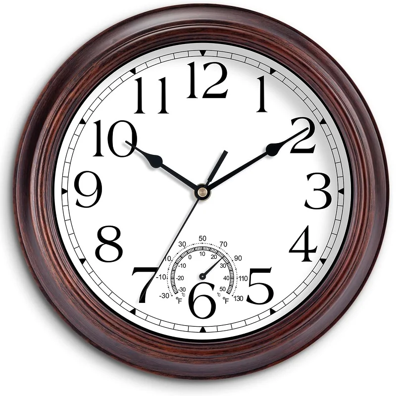 12 Inch Classic Retro Outdoors Wall Clock With Temperature Multifunctional Plastic Custom Country Antique Clock Factory Supplier