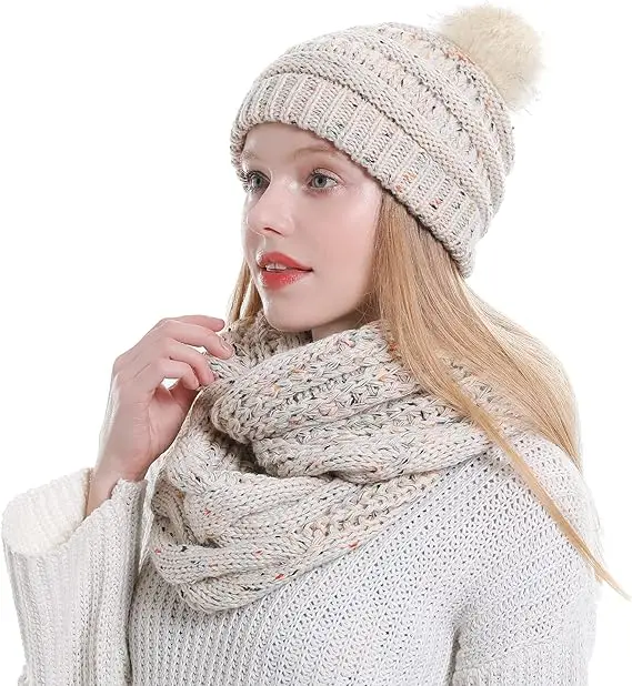 Wholesale High Quality Women Thick Cable Knitted Custom Circle Loop Infinity Soft Warm Beanie Hat Cable Knit Hat
