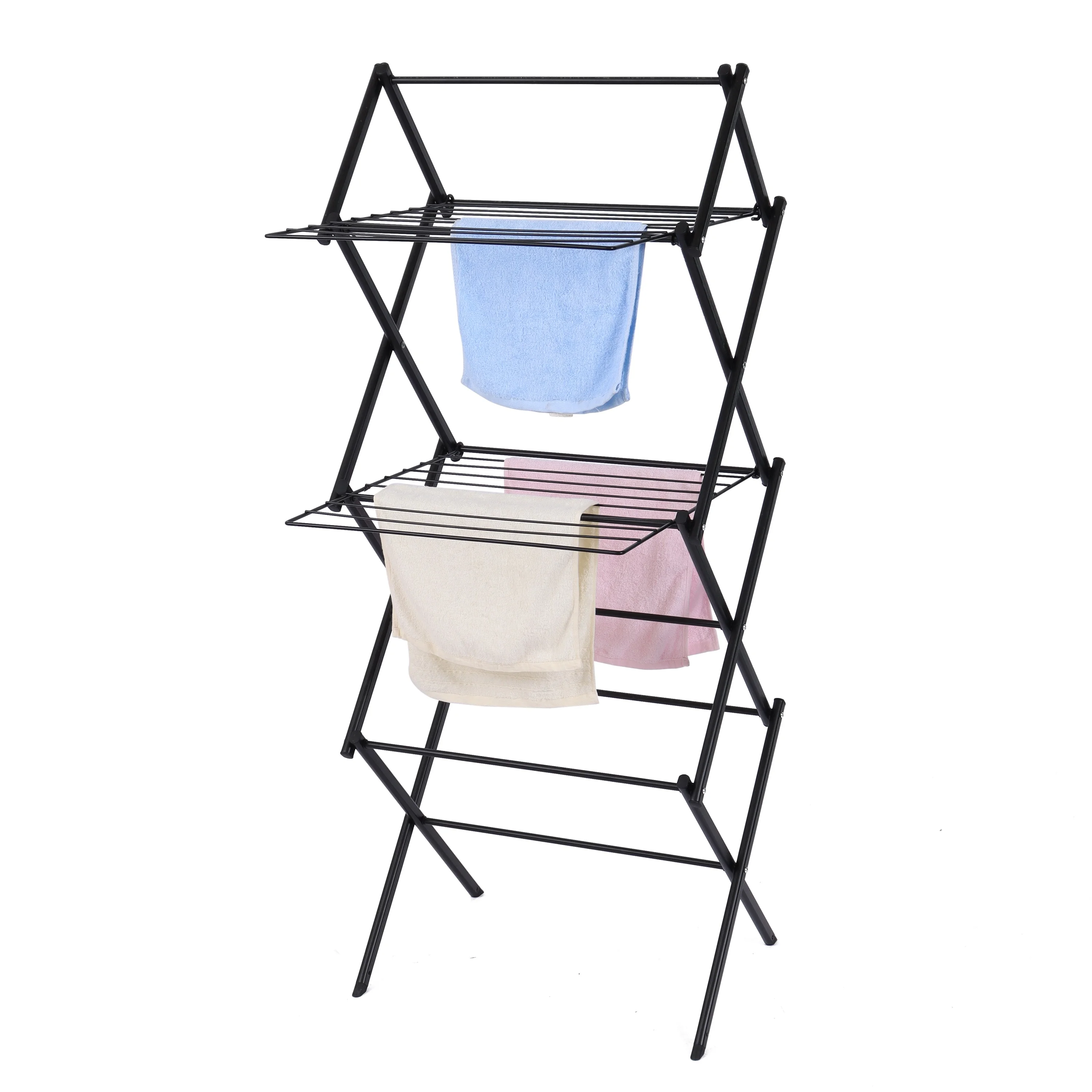2023 Wireking Home Used 3 Tier 12m Folding Clothes Dryer Airer Black Powder Coating Mini Clothes Drying Rack