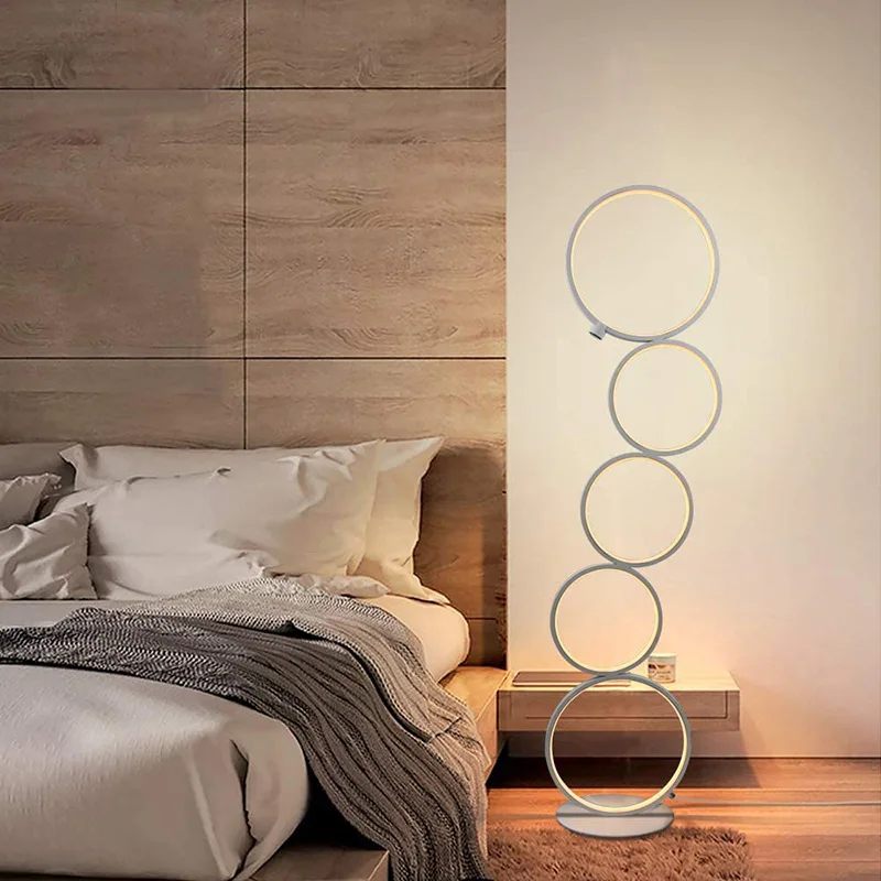 25W Nordic style five ring monochrome warm light black and white classic floor lamp