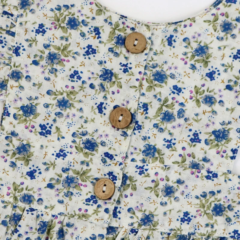 Wholesale High Quality New Fashion Girls Clothes White and Blue Floral Dress Girls Dress