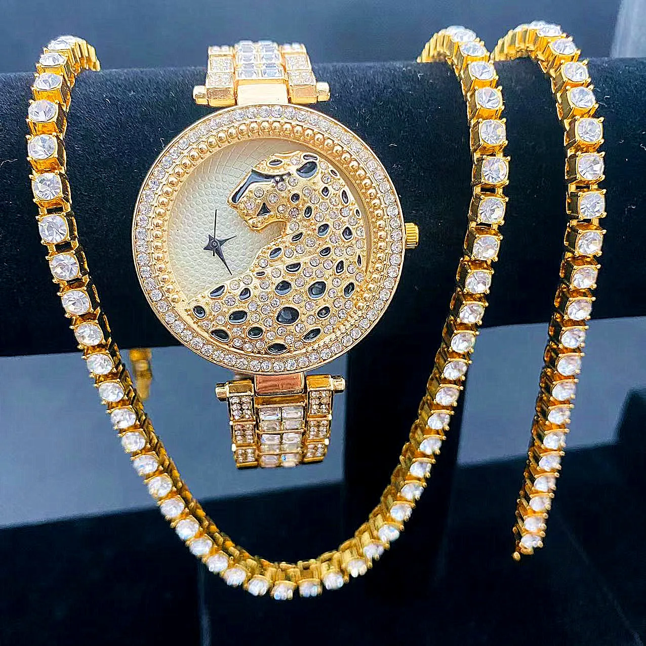 Fashion 3pcs Jewelry Sets Hip Hop Watch for men Men Watches Bracelet Set Bling Iced Out watch gift set Miami Cuban Men for Wom