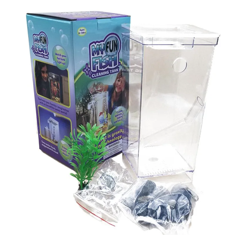 Маленький настольный самоочищающийся аквариум My fun fish бесплатная замена уникальный пластиковый для рыб от поставщика мини-ленивая Рыба сельского
