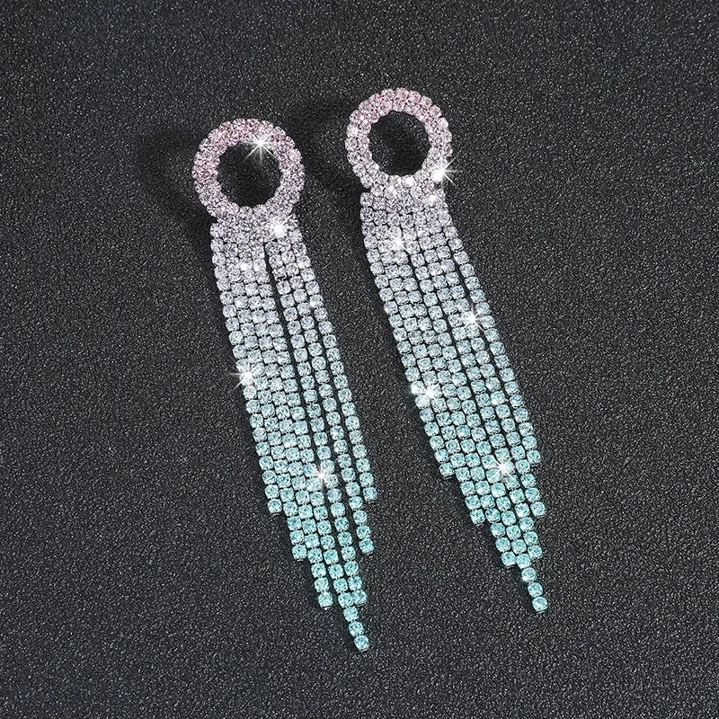 Wholesale Rhinestones Tassel Earrings Colorful Crystal Chain Earrings Jewelry Fashion Multi Color Drop Crystal Dangle Earrings