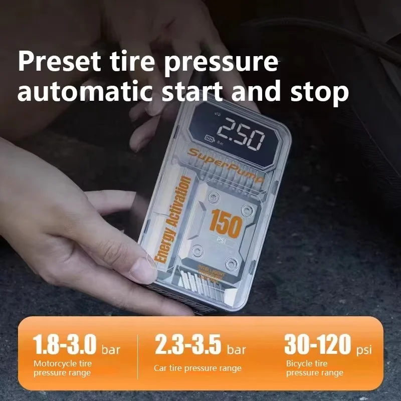 New Design Rechargeable Wireless Optional Inflatable Air Pump 150PSI Portable Tire Inflator Air Compressor for car