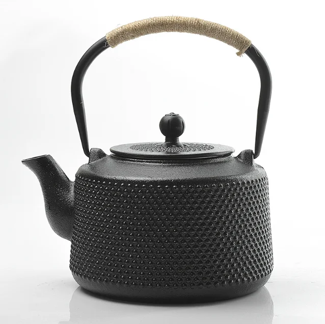 bottle bucket shape hobnail cast iron teapot kettle handle with rope