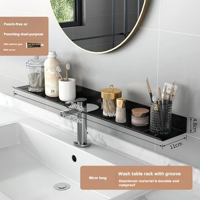 Good  Price Hot Sale Above Faucet Bathroom Aluminium Sink Rack Kitchen Dish Soap Sponge Organiser Black Shelf