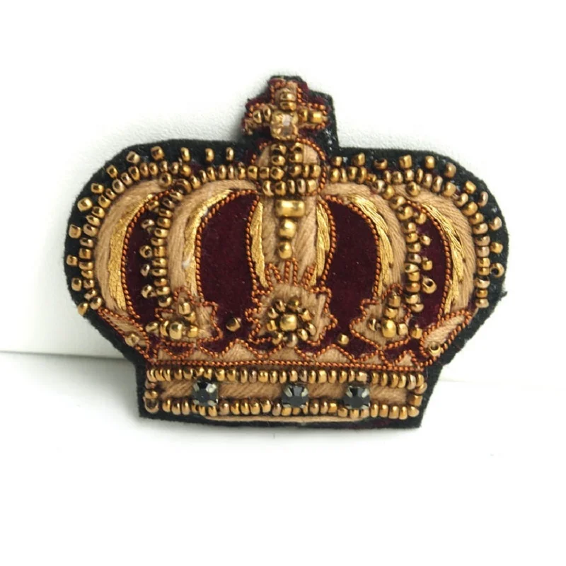 High end india wire British style beaded crown embroidery patches sew on