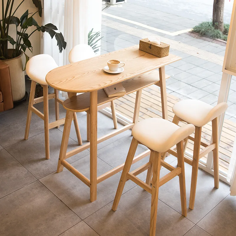 Nordic Wood Bar Chair American Retro Desk Chair Home Modern High Chair Stool
