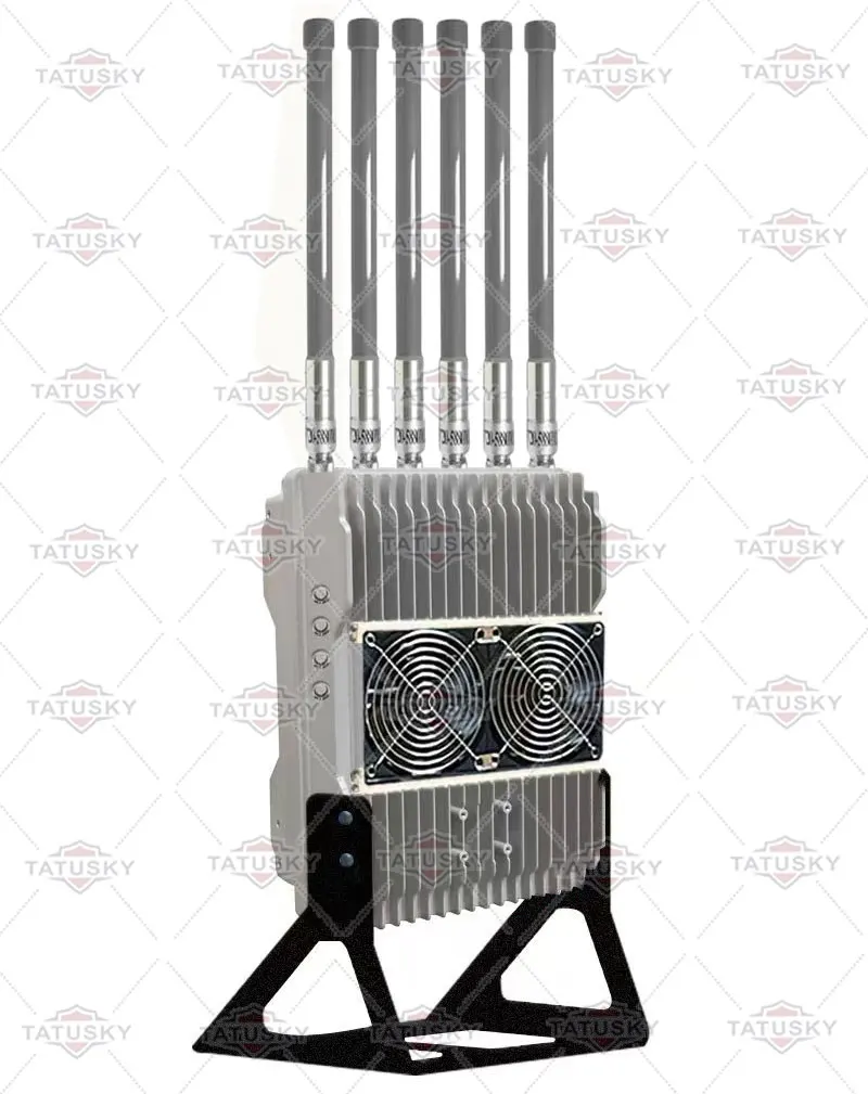 Compact 6 bands 300W anti fpv drone 700-1100mhz 2.4G 1.5G 5.8G GaN counter uav 433mhz-900mhz 1.2G 1.4G 5.2G fan cooling system