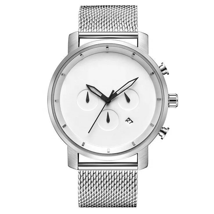 Luxury Silver All Stainless Steel Japan Quartz Movement Chronograph 30m Water Resistant 316 Men Watch