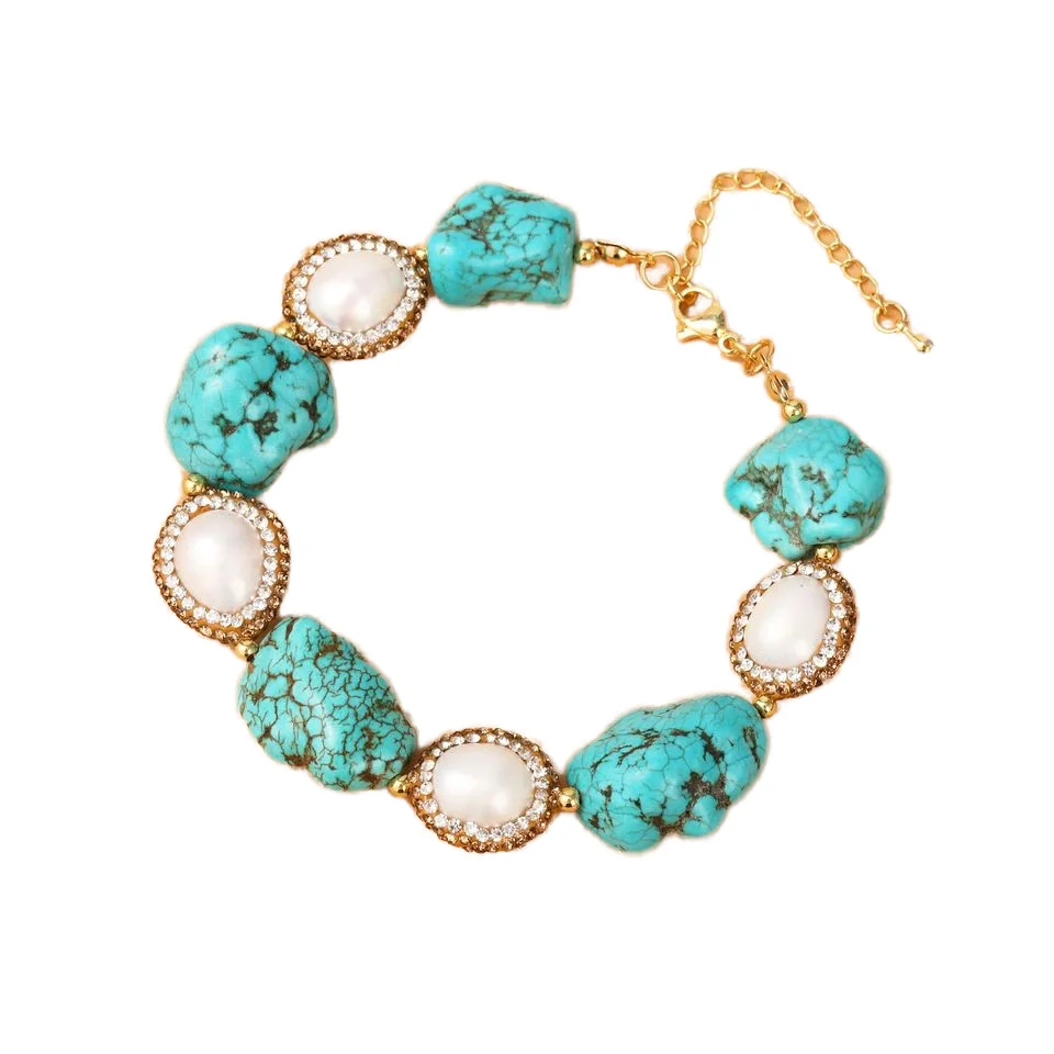 Turquoise Beaded Bracelet with Fashionable Natural Pearl Touch Elegant and Stylish