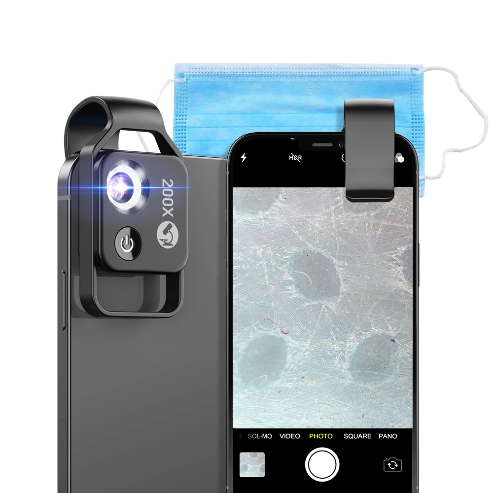 APEXEL 200X Magnifying Glass Mobile Phone Lens with CPL Camera LED Microscope Magnifier Clip for