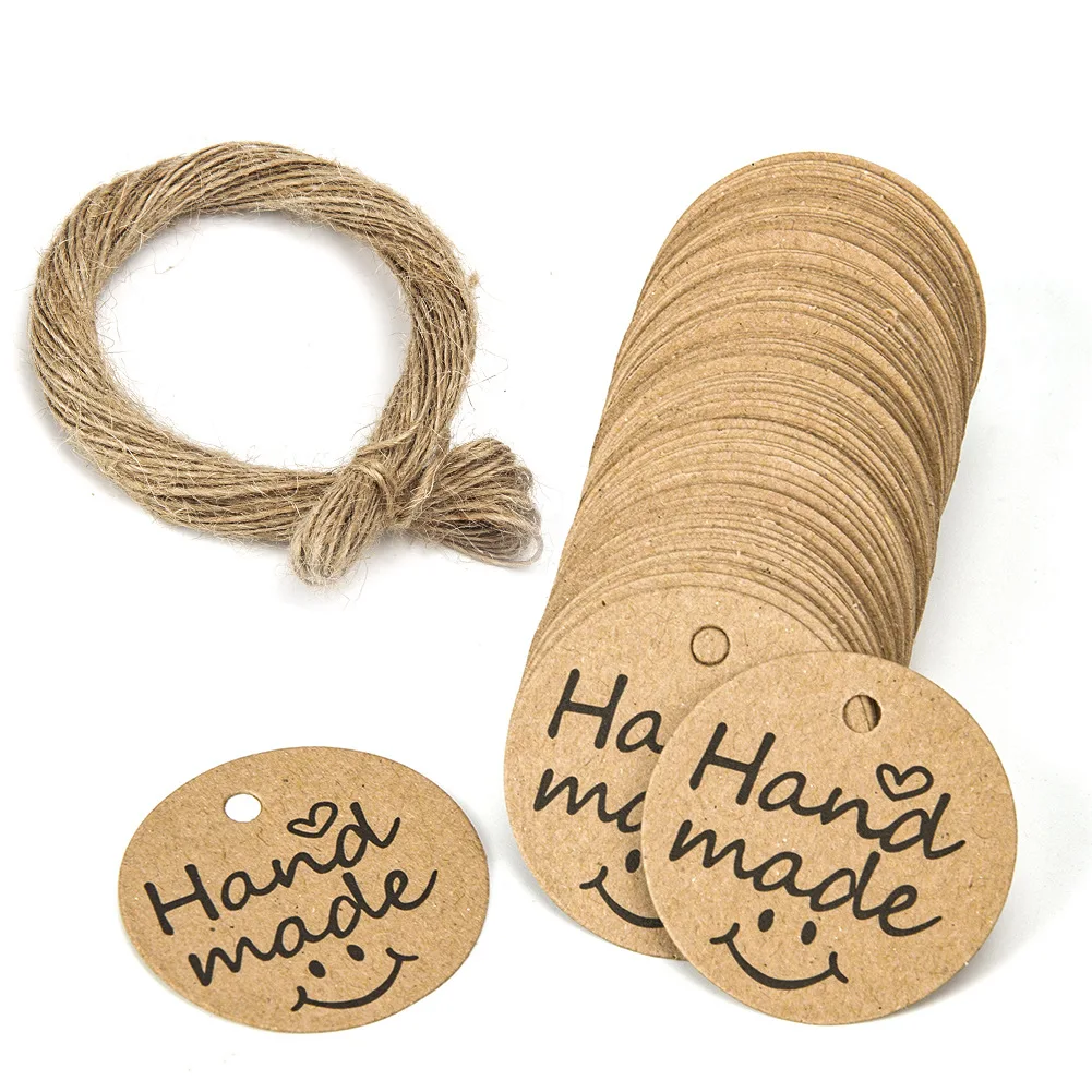 Personalized Handmade Gift Tags Custom Printing Hang Tags with Logo Clothes Packaging Tags with Raw Hemp Rope