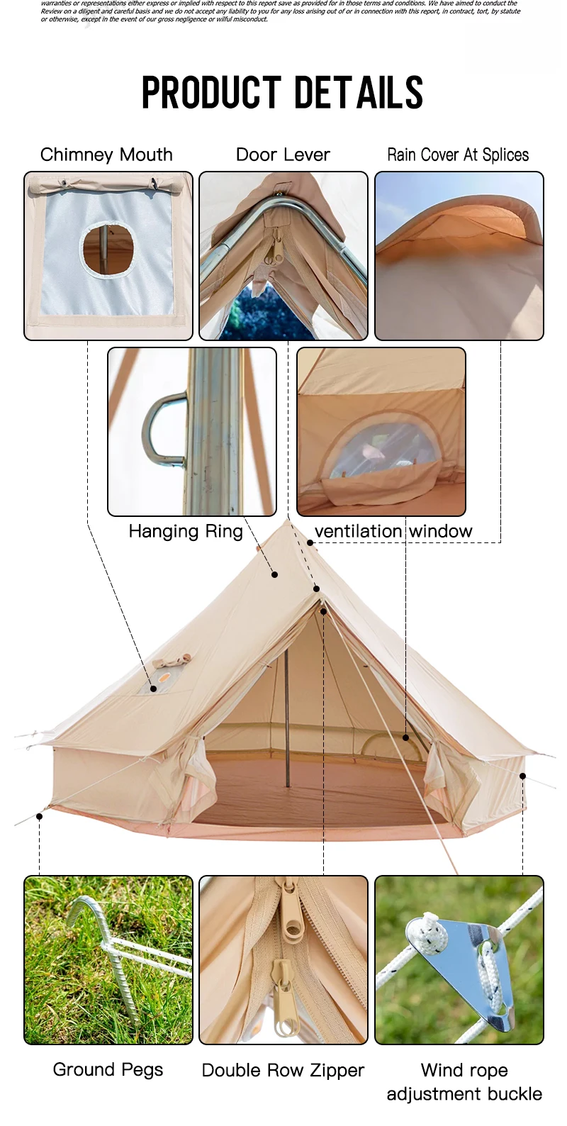 Custom Luxury Large Family Camp 3M 4M 5M 6M 7M Waterproof Beige mongolian yurt Cotton Canvas Bell Tent with Roof Stove Jack Hole