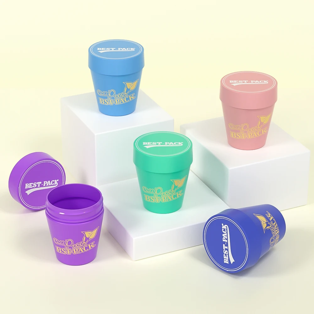 Colored Pet Candy Packaging Plastic Round Container Childproof Cap Plastic Gummy Candy Packaging Jar