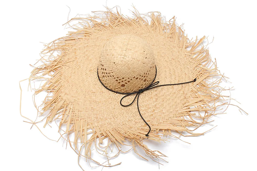 Hot sales outdoor travelling summer holiday visor round wide large brim women foldable beach raffia straw hat