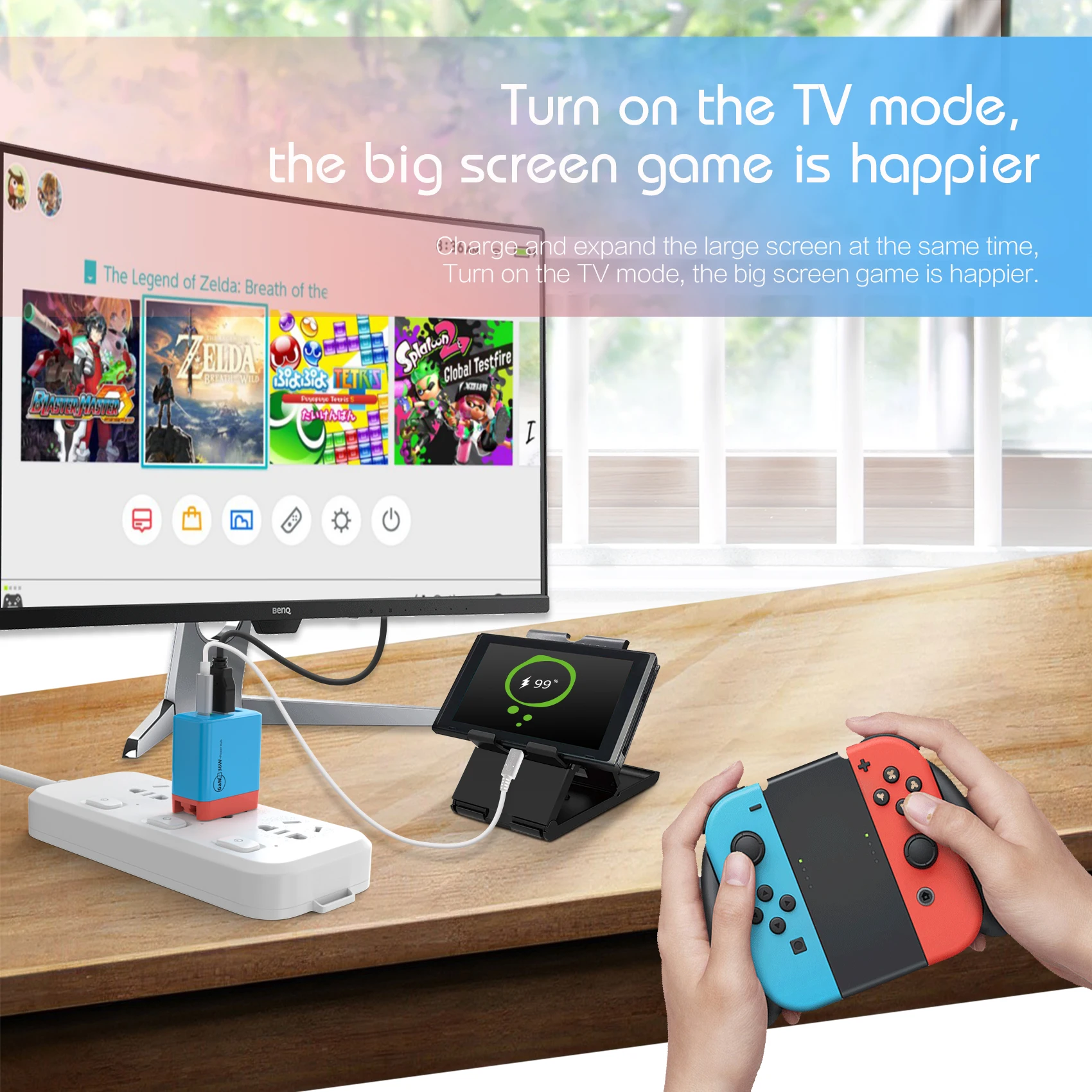 PD Fast Charger Docking Station HD 4K@60Hz Type-C 3.1 USB2.0 Hub 3 in 1 for Nintendo Switch GaN 36W PD Charger Power Hub