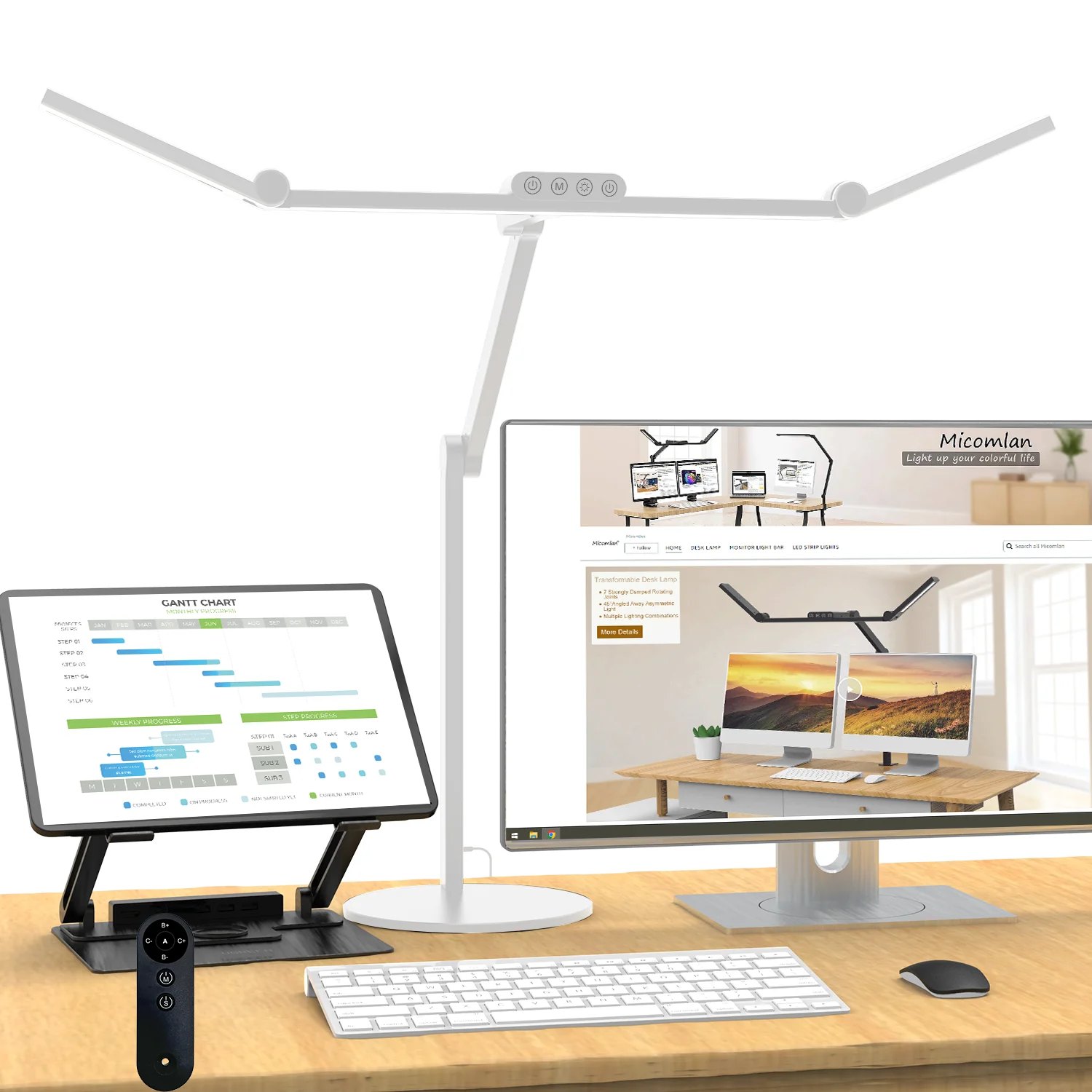LED Desk Lamp for Home Office, 24W Double Head Architect Desk Lamp with Clamp table lamp base
