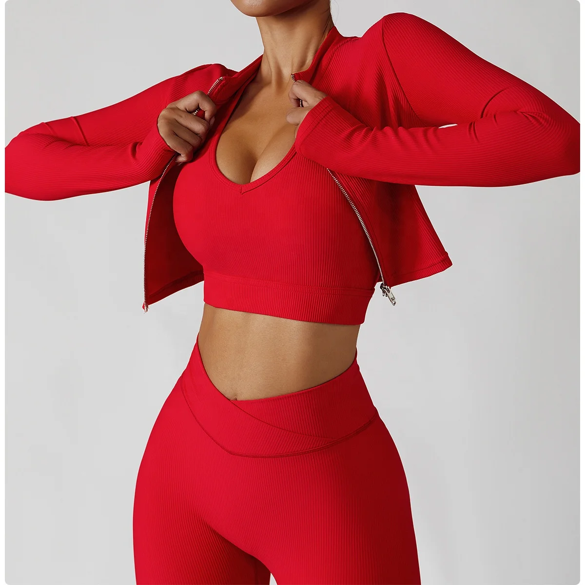 High elastic breathable yoga suit 3PCS bra jacket leggings fitness yoga set good quality women gym clothing fitness & yoga wear