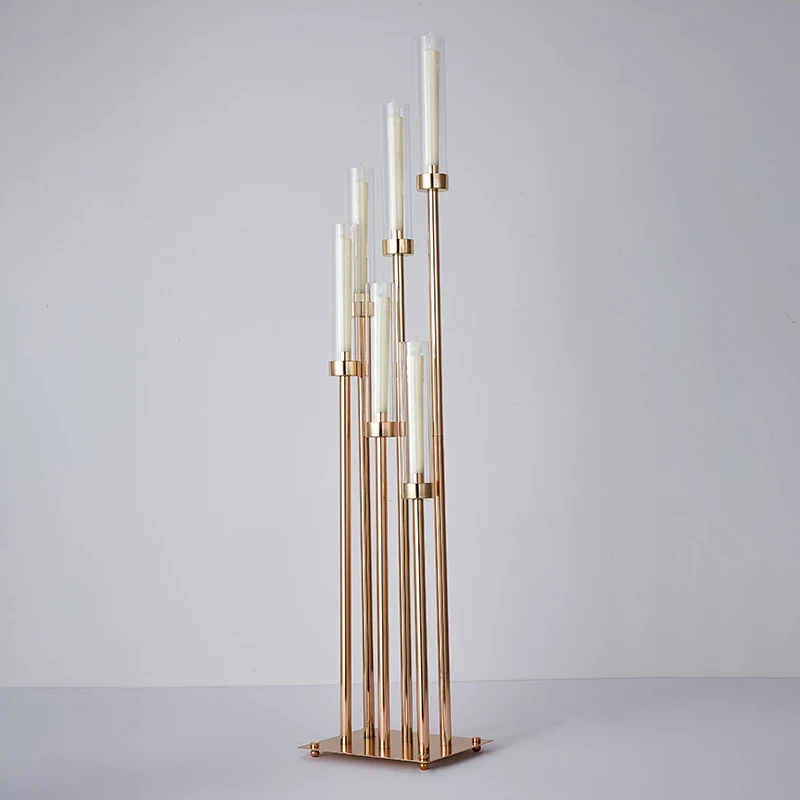 Zhuoyun High Quality Gold Metal 6 Arms Candelabra Table Centerpiece Wedding Decoration