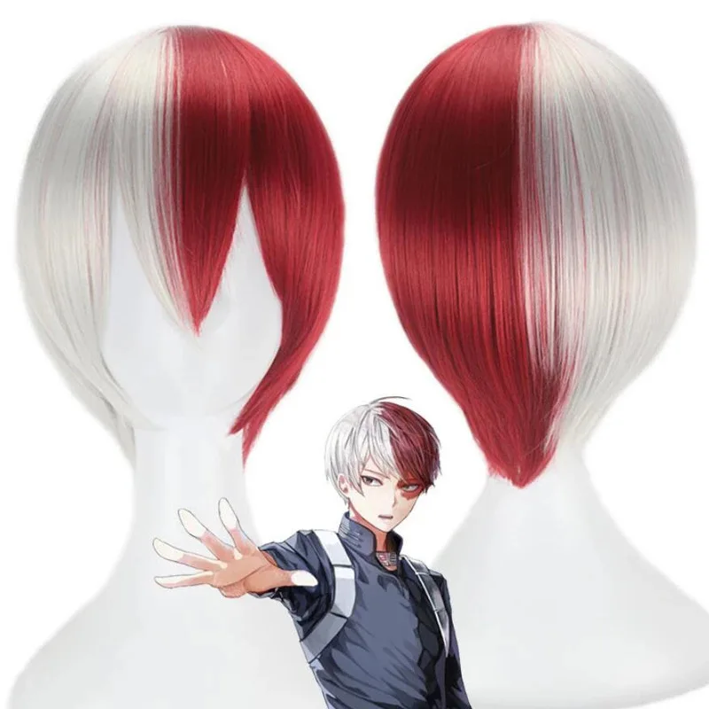Wowei My Hero Academia Short Red and White Wig Anime Shoto Todoroki Cosplay Wigs for Girl Costumes Wigs Party for Women or Men