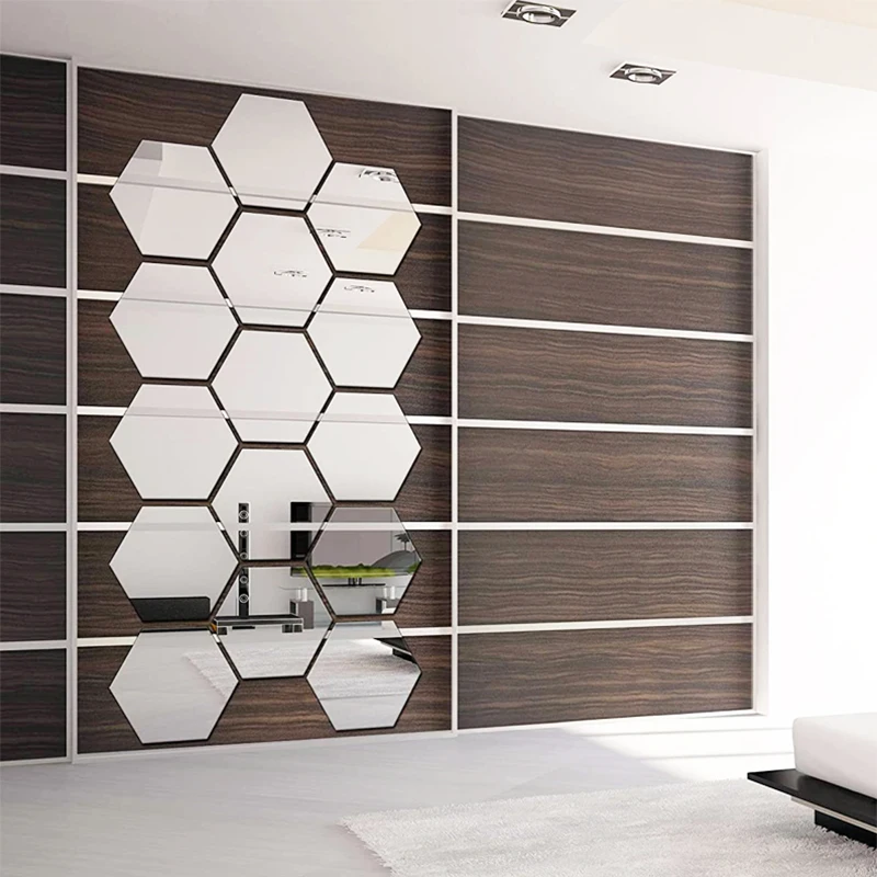 Hot Selling Colorful Hexagon Design Wall Sticker Home Decor Mirror Wall Sticker Mirror For Living Room Bedroom Office Decoration