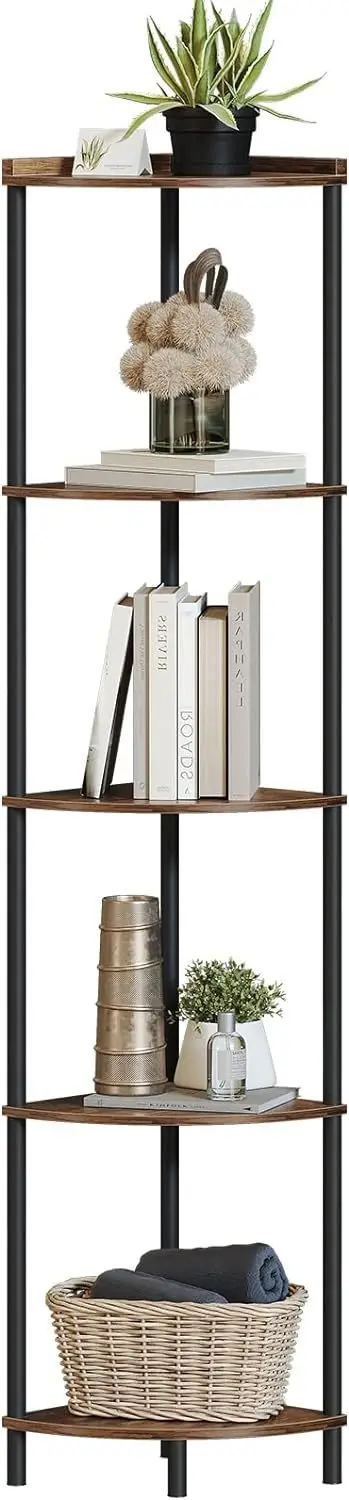Ladder Shelf 5-Tier Wood Wall Mounted Bookshelf with Stable Metal Frame Wooden Hidden Bookcase Door Industrial Bookcase