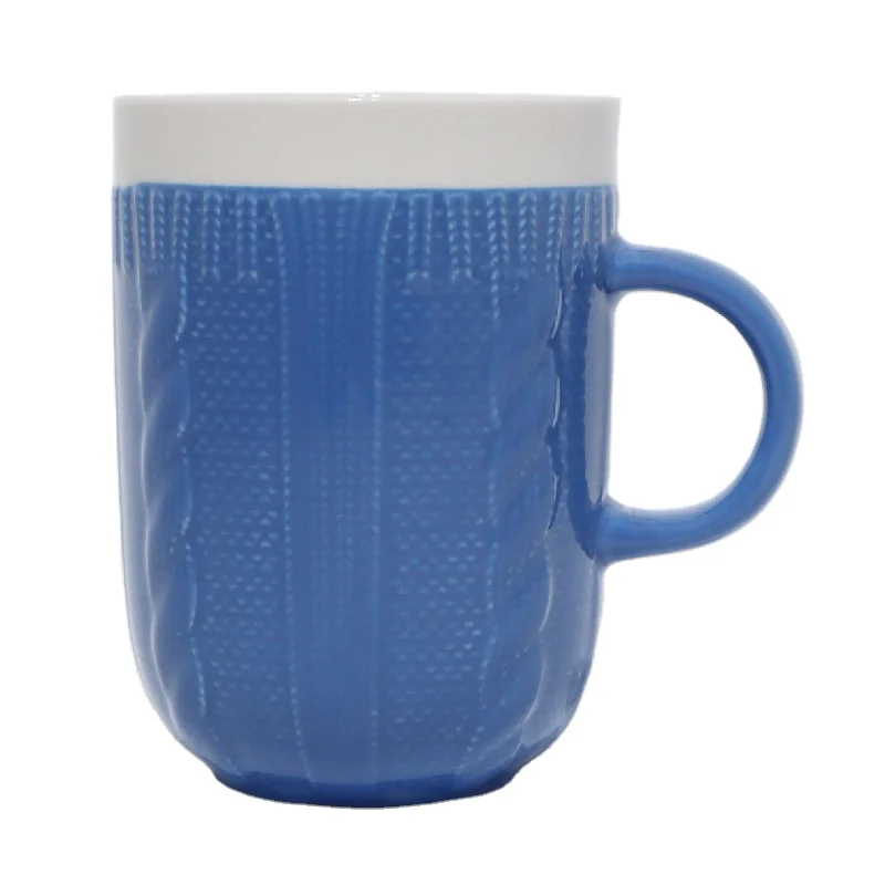 Stocked Customized Creative Gift Mug Multicolor Ceramic Embossed Mug Wool Sweater Texture Coffee Cup