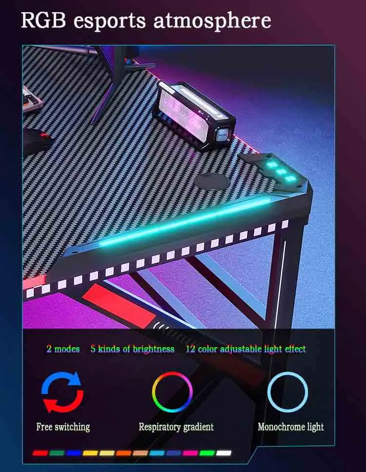 Wholesale Gaming PC Desk Computer Racing Table With RGB Led Lights Gaming Table For Gamer