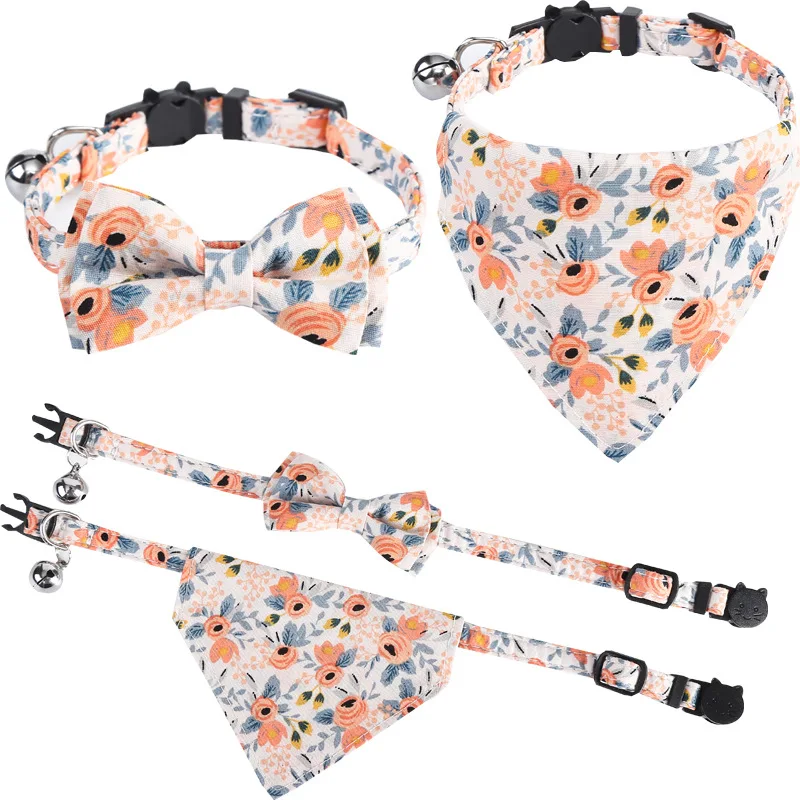 Cloth Bow Tie Bandana Floral Pet Dog Cat Bell Collar