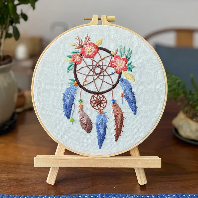 Dream Catcher Leather Stamped Embroidery Starter Cross Stitch Kits for Adults Kids