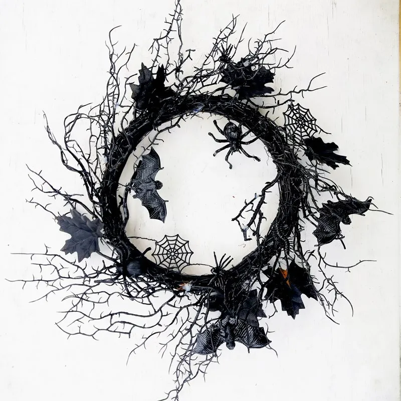 2022 new Halloween Christmas simulation garland Europe and the United States black simulation spider bat window door hanging gar