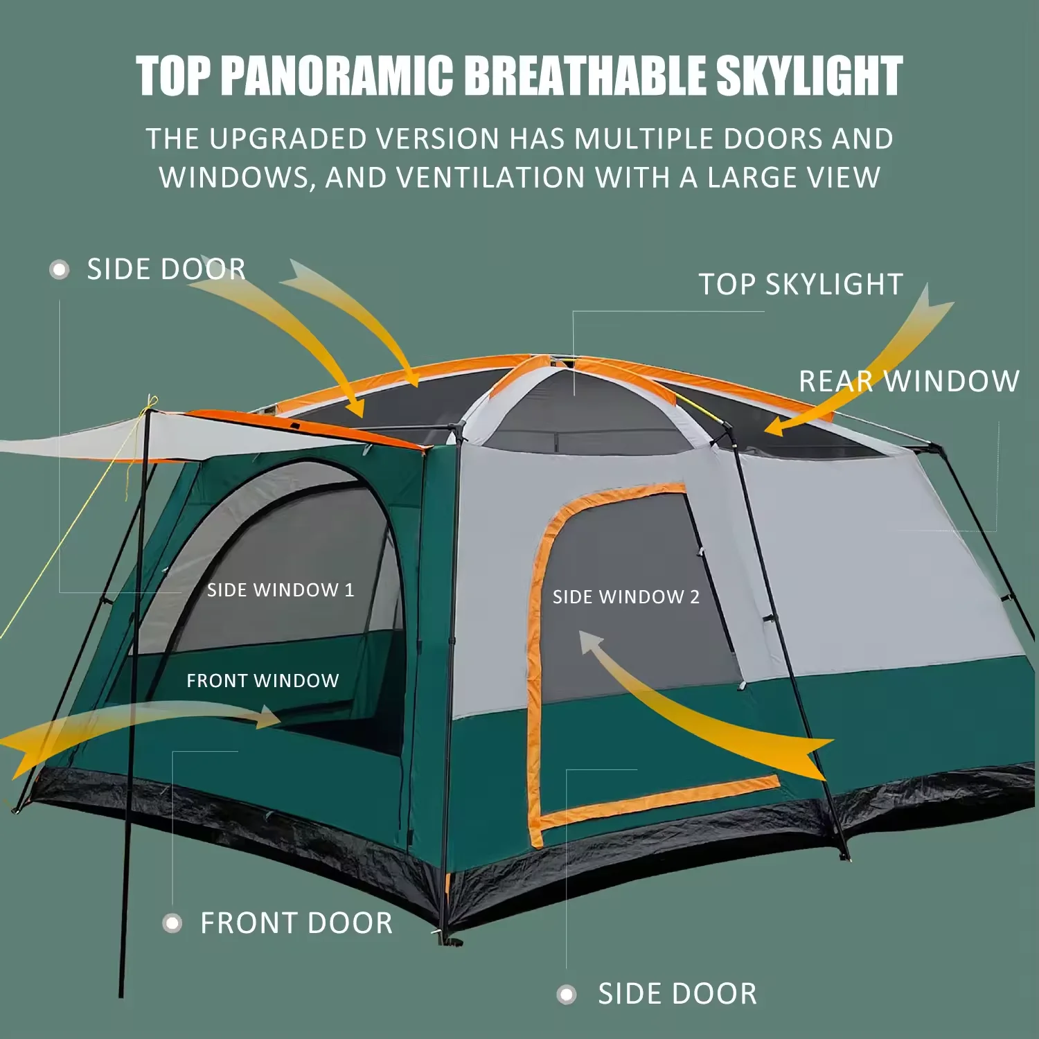 Hiking Equipment Tent 2 Rooms 1 Living Room Waterproof Extra Large Space 8 To 12 Persons Portable Family Outdoor Camping Tent