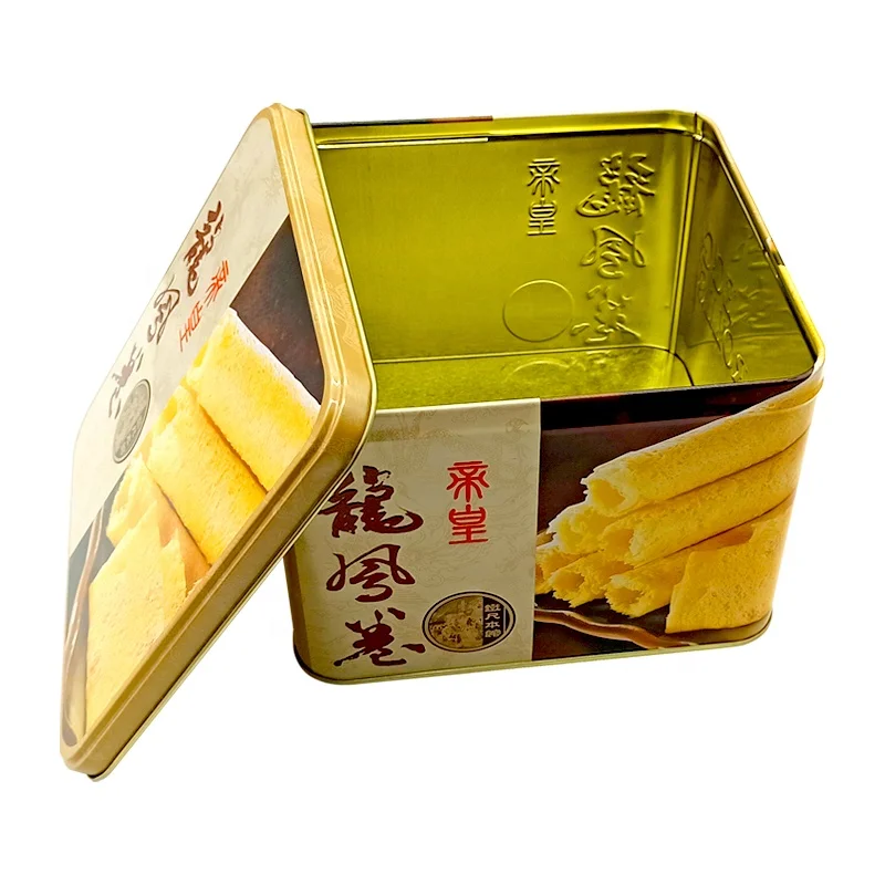 square shape custom  egg rolls  packing metal  tin embossment  box