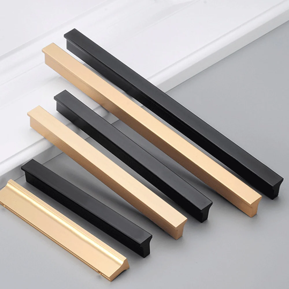 Luxury Gold Door & Window Glass Lever Handles Stainless Steel Aluminum Sideboard Wardrobe Closet Kitchen Cabinet Interior Pulls