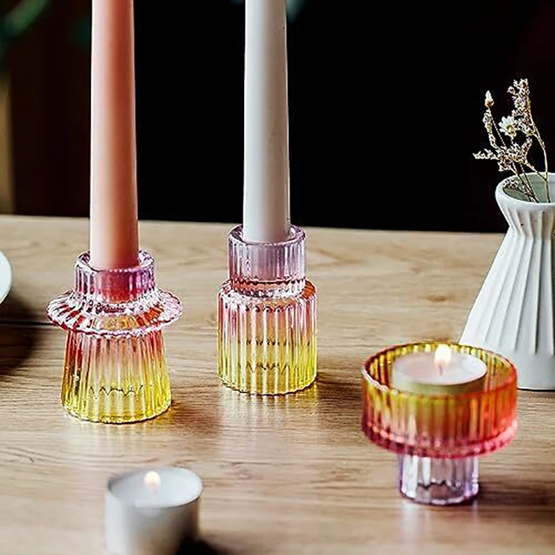 Free Combination Multiple Colors 2 In 1 Glass Taper Candlestick Holders Taper Candle Holder Set Of 3/6/12 for Wedding/Home Decor