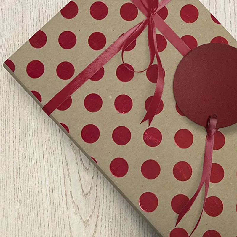 PAPER Gift Wrap - Kraft Wrapping Paper - 25 Sq Ft - Red Foil Polka Dots on Brown Kraft Paper - Roll Sold Individually
