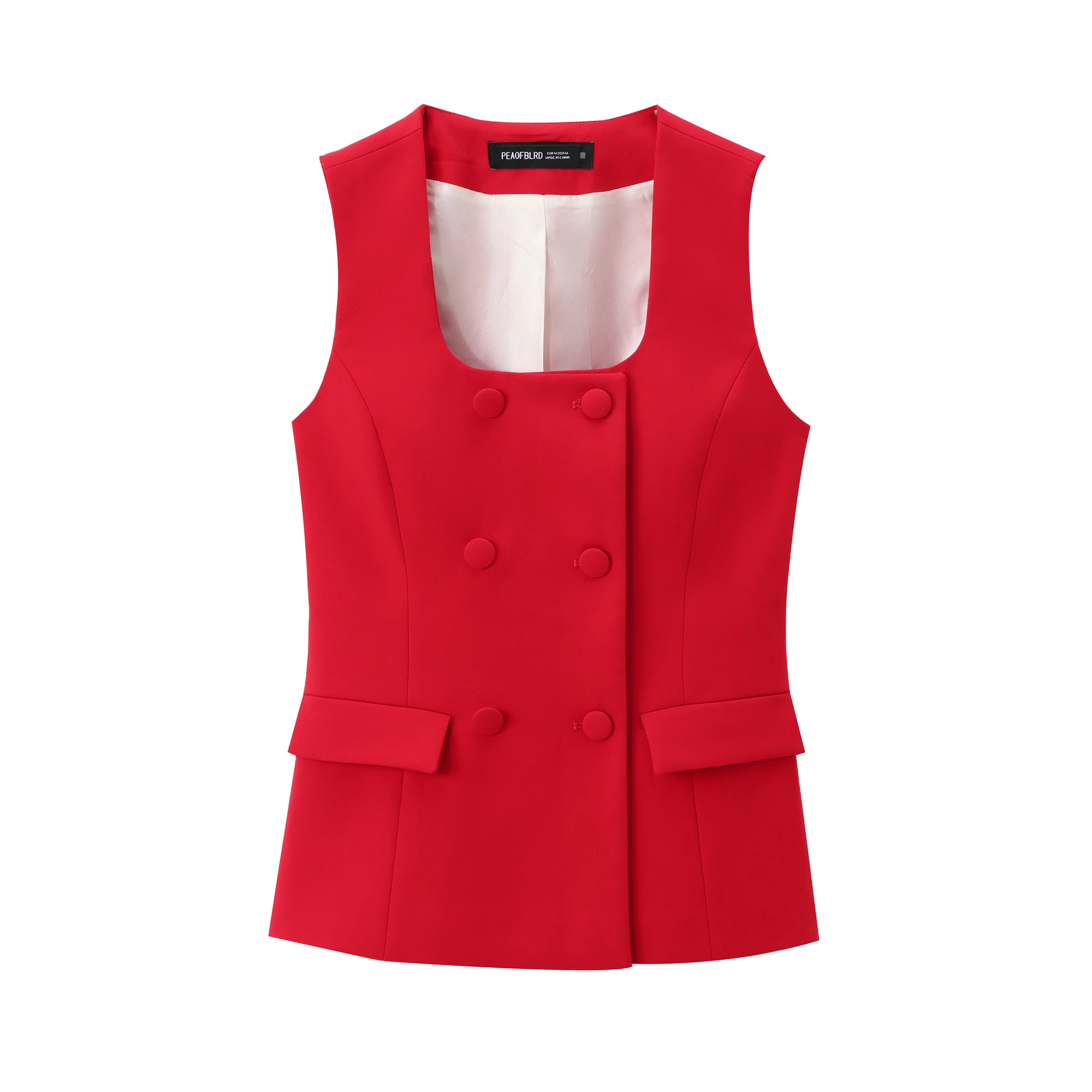 Square collar 4 colors double breasted casual fashion vest waistcoat for women