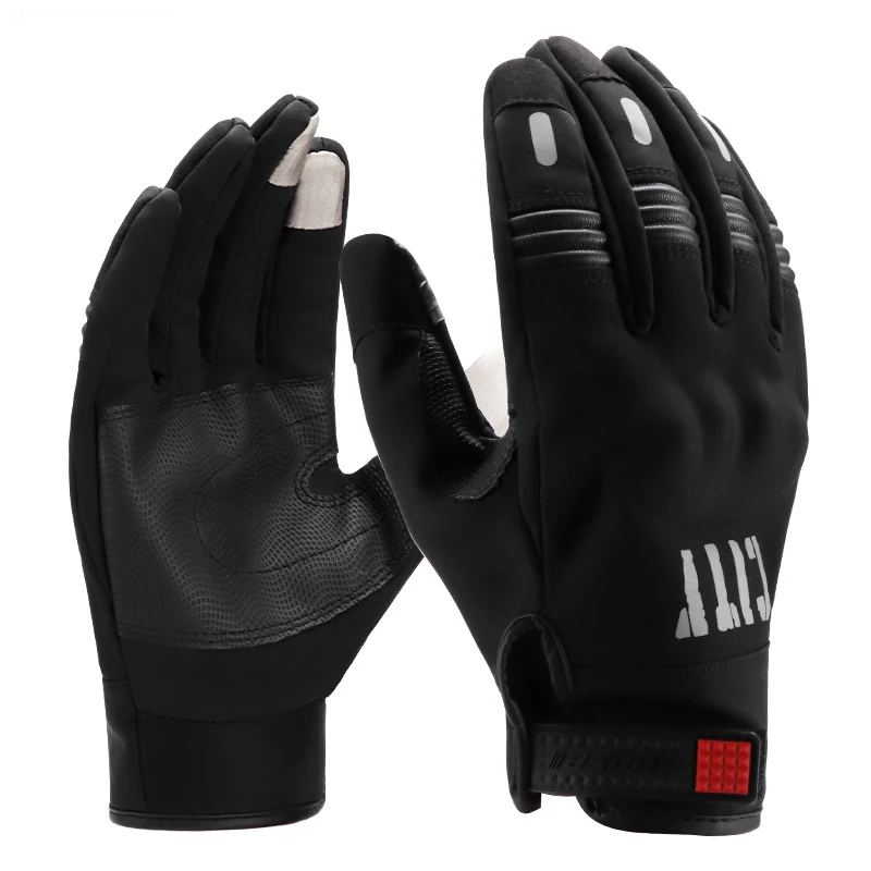 Waterproof Winter fleece-lined thickened motorcycle warm rain-proof touch screen windproof cold-proof outdoor riding gloves