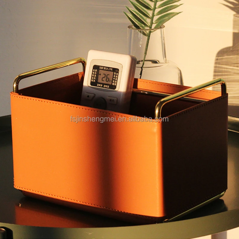 Modern Fashion Simple Style Multi-Function Iron Leather Storage Box Household Hotel Office Accessories Storage Basket