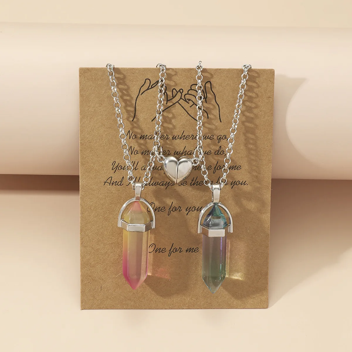 Hexagon Pendant Necklace Couple Magnetic Necklace Natural Stone Crystal Quartz Pendant Necklace